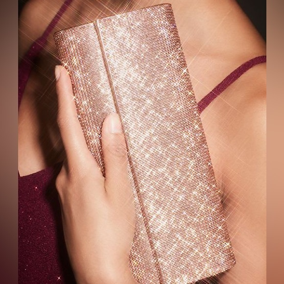 David's Bridal Handbags - David’s Bridal Rose Gold Metallic Baguette Foldover Crossbody Clutch